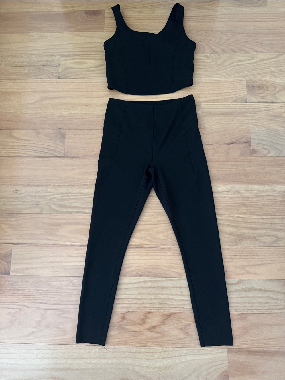 High-Waist Black Ponte Leggings and Cropped Tank Set